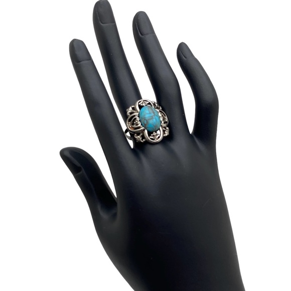 Vintage Sarah Coventry 1976 “Heritage” Adjustable Ring Open Scroll Turquoise - Picture 3 of 8